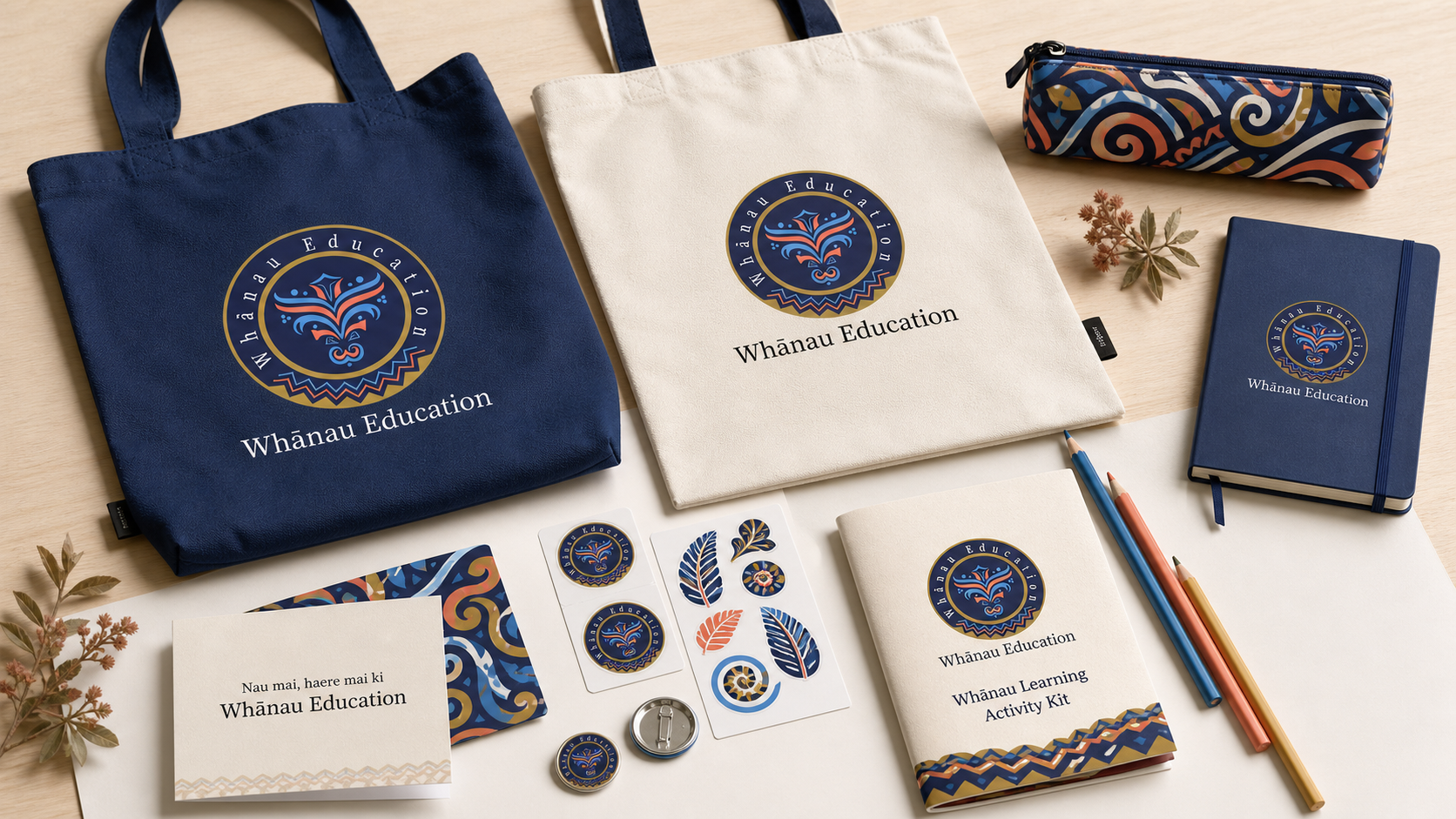 Whānau Education merchandise, packaging and activity materials
